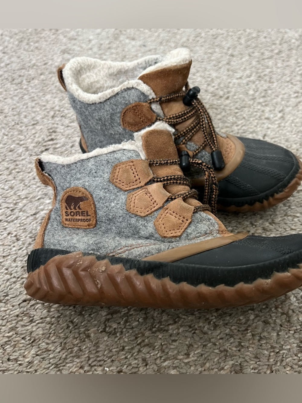 Sorel Waterproof Kids Winter Boots - Gray & Brown Size 1